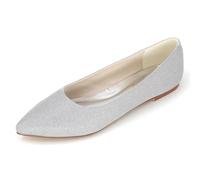 DANOBAB Flats Shoes Women Rhinestone Pointed Toe Wedding Mary Jane Slip On Dress Flat Shoes Comfortable Flats for Women Dressy,Silver,4