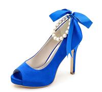 DANOBAB Kitten Heel Sandals For Women Peep Toe Slip on Pearl Fashion Cute Sexy High Heels with Wedding, Party, Banquet, Beach, Formal Dress Shoes,royal blue,4