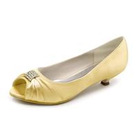 DANOBAB Wedding Shoe Bride High Heels Peep Toe Bridal Shoes Mary Jane Satin Low Heels Kitten Heels Slip on Evening Party Prom Dress Shoes Pumps,Gold,3.5