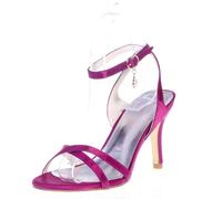 DANOBAB Women Round Toe High Heel Court Shoes Cross Strap Buckle Kitten Heels Pearl Peep Toe Shoe Satin Wedding Party Bridal Shoes,Purple,4.5