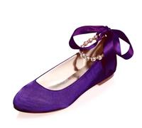 DANOBAB Women's 0.23 Inch Sexy Round Toe Slip on Pearl Closed Toe Low Block Heels for Women Dress Evening Party Pumps Shoes Patent,Dark Purple,5