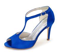 DANOBAB Women's Heels Kitten Heel Heeled Sandals - Ankle Buckle Pump Heels Open Toe Wedding Party Shoes for Women,royal blue,4