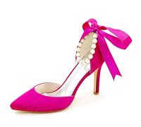 DANOBAB Women's High Heels Kitten Heels Closed Pearl Pointed Toe Sandals Low Stiletto Heels Dress Bridal Party Wedding Pumps Shoes,rose red,6.5