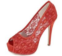 DANOBAB Women's Open Toe Lace Mary Jane Stiletto Heels Round Toe Slip on Court Shoes High Heel Party Sexy Dress Pumps,Orange,7.5