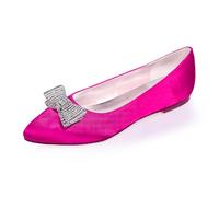 DANOBAB Women's Slip on Flats,Classy Pointed Toe Solid Classic Mary Jane Rhinestone Ballet Dance Shoes Soft Comfortable Slip On for Wedding Flat Shoes,Rose red,5.5