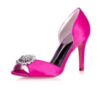 DANOBAB Women's Stiletto High Heel Sandals Platform Open Toe Slip on Dress Shoes for Women Bride Ladies in Wedding Bridal Party Homecoming Rhinestone,rose red,7