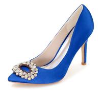 DANOBAB Women's Wedding Stiletto Heels Pointed Toe Sandals Satin Slip On Rhinestones Court Shoes High Heel Party Sexy Dress Pumps,royal blue,7