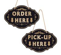 Danoib Order Here and Pick Up Here Signs 2Pcs, Double-Sided Durable PVC Modern Order Here with Arrow Hanging Sign for Restaurants, Cafes, and Bars, Bakery 8 X 12 Inch