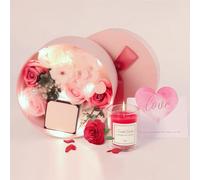 Danolt Artificial Soap Flower Gift Box with Rose Scented Candle, LED Strings and Card, for Mom Teacher Friend Colleague
