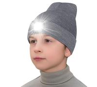 Danolt Beanie Hat with Light, 3 Light Modes, 5 LEDs, Rechargeable and Detachable Headlamp, Elastic Hat Suitable for Everyone Grey