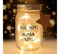 Danolt Glass Mason Jar Night Light with Heartfelt Slogan Only The Best Dog Moms Get Promoted to Human Moms, Gifts for Mother's Day, New Mum, Pregnant Wives, and Friends