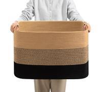 danpinera Large Woven Basket, 50L Large Blanket Basket for Living Room, Nursery, Cotton Woven Hamper for Toy Organizing & Laundry, 18.11’’*14.17’’*11.81’’ Gradient Linen