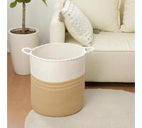 danpinera Laundry Hamper - 62L Large Cotton Woven Rope Washing Basket with Handles, Soft Foldable Storage for Clothes, Blankets or Toys, Stylish Organizer for Living Room or Bedroom White+Jute