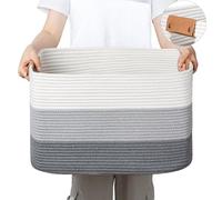 danpinera Rectangle Blanket Storage Basket, 50L Large Decorative Basket Living Room, Storage Bin with Handle, Woven Rope Hamper for Toy Organizing & Laundry, 18.11’’*14.17’’*11.81’’ Gradient Grey