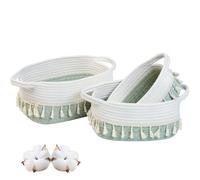 danpinera Storage Basket 3 Pack, Cotton Rope Woven Organiser Baskets with Handles for Nursery Organisation, Toy Storage, Bathroom, Closet & Shelf Use, Decorative Baskets White+Green