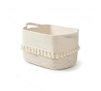 danpinera Storage Baskets 38x25x22cm - Woven Storage Basket with Tassels, Toy Basket with Handle, Rope Organizer for Living Room, Bathroom Baskets, Decorative Woven Rope Organizer