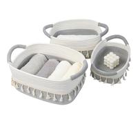 danpinera Woven Storage Basket Set of 3 with Handles, Cotton Rope Organiser Baskets for Baby, Nursery, Bathroom, Bedroom, Living Room, Shelves and Home Storage & Decoration Solutions White+Gray
