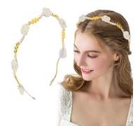 DANRENPANG Vintage Red White Velvet Rose Flower Hair Hoops for Women Girls Elegant Sweet Metal Pearl Leaf Bezel Hair Band Hair Accessories (white, 14CM)