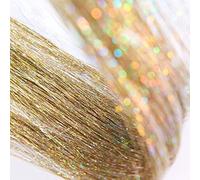 Dansee 48" 750 Strands Sparkle Glitter Hair Extensions Set Sparkly Silk Fairy Hair Shiny Hair Tinsel Party Highlights Synthetic Hairpieces Gold