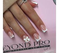Danshinbow 24pcs French White Bow Fake Nails Pink Nude False Nails Press on Nails for Women and Girls