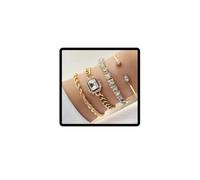 Danshinbow 4Pcs Multi Layer Punk Stapelbare Legierung Strass Armbänder Einstellbare Öffnung Armband Schmuck für Frauen und Mädchen (Gold)