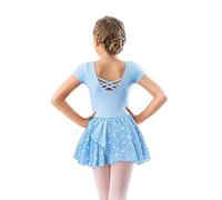 DANSHOW Girls Ballet Crisscross Straps Back Leotard Dress, Toddler Dance Leotard, Shiny Irregular Chiffon Skirt (40401-01AY-XL)
