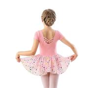 DANSHOW Girls Ballet Dress - Crisscross Straps Back, Toddler Dance Leotard, Shiny Irregular Chiffon Skirt