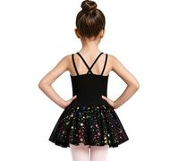 DANSHOW Girls Ballet Leotards for Dance Hollow Crisscross Back Camisole, Double Layer Irregular Shiny Skirt(40411-06Q-L)
