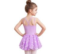 DANSHOW Girls Ballet Leotards for Dance Hollow Crisscross Back Camisole, Double Layer Irregular Shiny Skirt(40411-09Y-S)