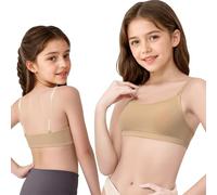 DANSHOW Girls Seamless Ballet Dance Bra with Silicone Pads, 2 Pairs Clear Adjustable Shoulder Straps(8E-18-1-L)