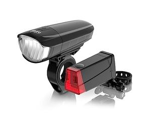 DANSI StVZO LED Bicycle Light Set Front and Rear, Switch between 30/15 Lux, Rain & Shockproof 44001 Bicycle Battery Light Set - Black, One Size