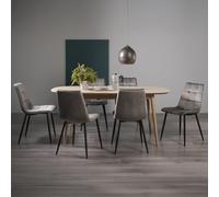 Dansk Scandi Oak Extending Dining Table Set - 6-8 Seater - 175cm-215cm - 6 Mondrian Grey Velvet Chairs