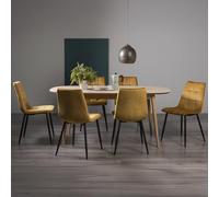Dansk Scandi Oak Extending Dining Table Set - 6-8 Seater - 175cm-215cm - 6 Mondrian Mustard Velvet Chairs