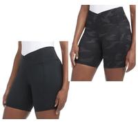 Danskin Women's 2 Pack Cross Waist Bike Shorts, Black Salt/Black Camo, M