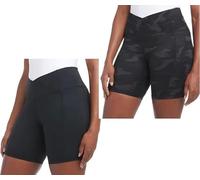Danskin Women's 2 Pack Cross Waist Bike Shorts, Black, XL