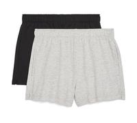 Danskin Womens 2 Pack Fleece Pull on Shorts, Black Salt/Light Grey Heather, L