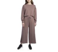 Danskin Women's 2 Piece Pique Luxe Crew Neck Pullover Gaucho Lounge Set, Café Au Lait, Large