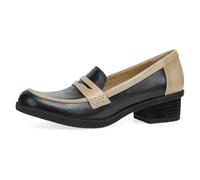 Dansko Danica Heeled Loafer for Women - Waterproof Leather with Rubber Outsole and Leather Stacked Heel for Long-Lasting Style in Any Weather, Black/Dune, 8.5-9
