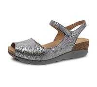 Dansko Marcy Slip-On Wedge Sandal for Women - Comfortable Wedge Shoes with Arch Support -Adjustable Hook & Loop Strap - Versatile Casual to Dressy Footwear - Lightweight Rubber Outsole, Pewter, 9.5-10