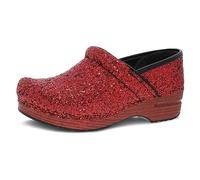 Dansko Professional Glitter Slip-On Clogs for Women - Rocker Sole and Arch Support for Comfort - Shiny and Stylish Glitter Uppers, Red, 6.5-7