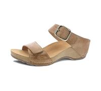 Dansko Tanya Slip-On Wedge Sandal for Women - Cushioned, Contoured Footbed for All-Day Comfort and Support - Hook & Loop Strap with Buckle Detail - Lightweight Rubber Outsole, Tan, 8.5-9