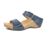 Dansko Tanya Slip-On Wedge Sandal for Women - Cushioned, Contoured Footbed for All-Day Comfort and Support - Hook & Loop Strap with Buckle Detail - Lightweight Rubber Outsole, Blue, 9.5-10