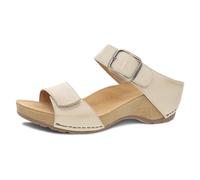 Dansko Tanya Slip-On Wedge Sandal for Women - Cushioned, Contoured Footbed for All-Day Comfort and Support - Hook & Loop Strap with Buckle Detail - Lightweight Rubber Outsole, Linen, 10.5-11