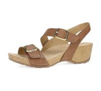Dansko Trinity Wedge Sandal for Women - Contoured Footbed for All-Day Comfort and Support - Hook & Loop Strap with Buckle Detail - Lightweight Rubber Outsole, Tan, 9.5-10