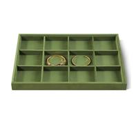 Dansmiy Velvet Stackable Jewellery Display Tray, 12 Grid Watch Bangle Bracelet Storage Tray, Makeup Drawer Insert Jewellery Shop Organiser Plate (Olive Green)