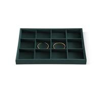 Dansmiy Velvet Stackable Jewellery Display Tray, 12 Grid Watch Bangle Bracelet Storage Tray, Makeup Drawer Insert Jewellery Shop Organiser Plate (Green)