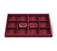 Dansmiy Velvet Stackable Jewellery Display Tray, 12 Grid Watch Bangle Bracelet Storage Tray, Makeup Drawer Insert Jewellery Shop Organiser Plate (Red)