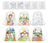 Dansydaisy 12 Pcs Color Your Own Christmas Nativity Canvas Drawstring Bags Religious Coloring Nativity Scene Christian DIY Crafts Christmas Holy Craft Coloring Bags for Sunday School Classroom Favor