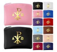 Dansydaisy 12 Pcs Rosary Pouch Catholic with Gold Cross PU Leather Rosary Case for Women and Men Coin Purses Holder Zipper Bag for Travel Christmas, 12 Colors(Chi Rho)