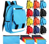 Dansydaisy 12 Set School Backpack Bulk with Pencil Pouches 16 Inch Classic Student Bag Multipocket Backpacks with Padded Straps, Water Bottle Pockets for Back to School Supplies Donation
